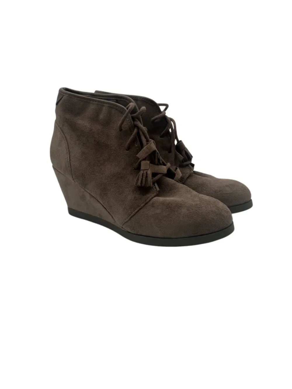 Wedge Ankle Boots Brown Womens 8 M Faux Suede Lace Up Madden Girl 3